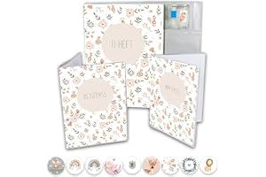 Minilino U Heft Hülle 3-teiliges Premium Set für Impfpass, Reisepass [ SCHÜTZT WICHTIGE DOKUMENTE ] Organizer für Untersuchungsheft & Reiseunterlagen | Unisex für Jungs & Mädchen Blumenwiese