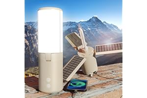 BAVONAR Solar Camping Light Rechargeable Lantern 8000mAh with Power Bank, Dimmable&Adjustable 5 Light Modes Hanging Lamp for Camping Tent Accessory, 3 Folding Panels, Emergency Outage Indoor/Outdoor Use