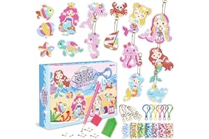 CAYUDEN Diamond Painting Pendant Set, 15 Pieces DIY Diamond Key Ring Ornaments 5D Mermaid Diamond Key Chain Diamond Keychains Gem Pendant for Children 8-12 Years Girls