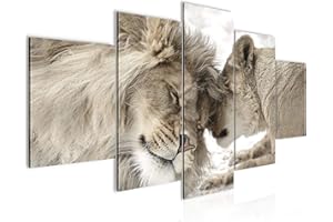 Runa Art - Quadri Leoni Amore 200 x 100 cm 5 Pezzi XXL Decorazione Murale Design Beige 002151b