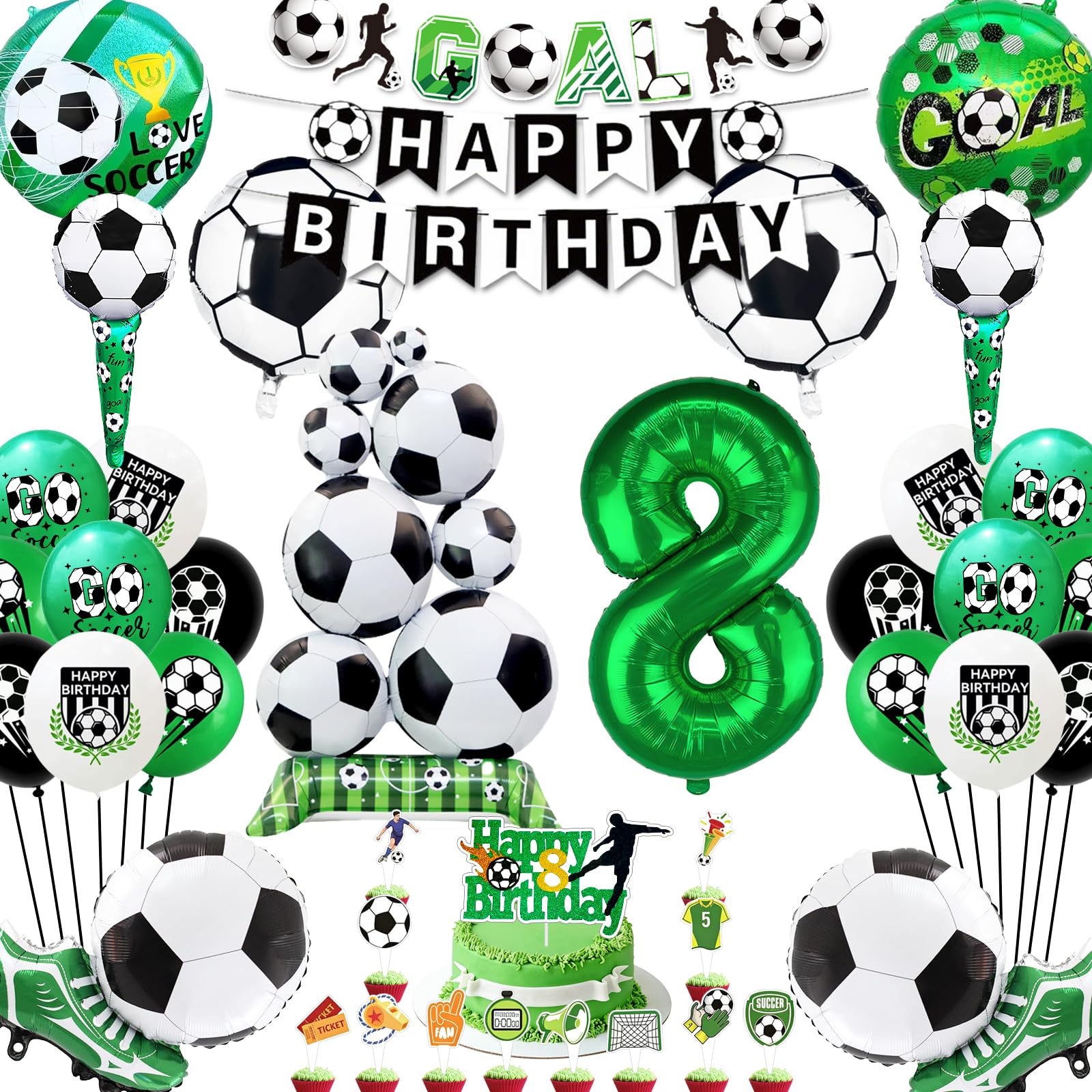 2026 nouveau Anniversaire Foot, Decoration Anniversaire Garcon 8 Ans, Ballons Football Debout, Ballon Anniversaire Foot, Decoration Anniversaire Football, Déco Gâteau Age (Party Deco 8 Ans Garcon) - 1