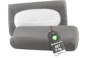 ‎BASATEX BaSaTex Bio Kissenbezüge Spannbezüge 2er Pack für Nackenkissen und Gesundheitskissen | 97% GOTS-Zertifizierte Baumwolle + 3% Elasthan | ca. 45-60 x 30-40 cm – 20 cm Steg | Anthrazit