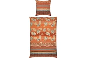 ‎ERWIN MÜLLER Erwin Müller Flanell Bettwäsche, Bettgarnitur mit orientalischen Blumen-Ornamenten Terra Größe 80x80 cm / 135x200 cm - klimaausgleichend, mit Reißverschluss, 100% Baumwolle (weitere Größen)