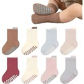 YANWANG 8 Pairs of Non-Slip Baby Grip Socks Breathable Crew Socks for Small Boys Girls