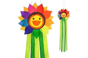 emma kites Smiling Sunflower Rainbow Windsock 42-in Hanging Décor for Garden Backyard Balcony Porch Campsite Tent Awing Festival Party Decoration