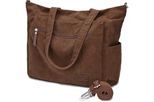Kasgo Bolso Tote de Pana Grande para Mujer - Portátil a Mano, Cruzado y al Hombro, Ideal para Universidad, Trabajo, Compra y Ordenador Portátil
