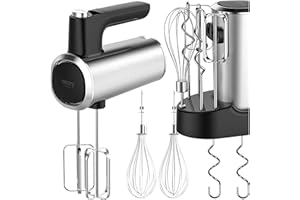 CAMRY Mikser ręczny z podstawą na akcesoria, 5 poziomami prędkości i turbo mikserem ręcznym o mocy 900 W - 3 nakładki ze stali nierdzewnej, hak do ciasta i trzepaczka