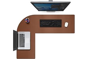 CENNBIE Dual Sided L Shaped Desk Pad,‎‎‎‎(110x130) x40cm Corner Leather Desk Pad,l Shaped Desk Gaming mat,Waterproof l Shaped Leather Mouse pad,Home Office Accessories Corner Desk Mat(Brown)