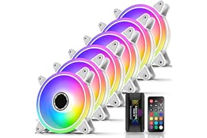 EZDIY-FAB Moonlight Ventole Case RGB da 120 mm con Fan Hub X e Telecomando,Scheda Madre Aura SYNC,Controllo della velocità,Ventilatore Indirizzabile per PC Case-Bianco 6 Pack