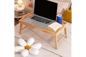 Foeska Vassoio da letto pieghevole con supporto per tablet e telefono, pieghevole con struttura a tenone e mortasa, durevole e installazione, perfetto vassoio da portata e da tè per letto o tavolo