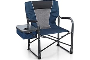 ALPHA CAMP Director Chair Folding Camping Chair with Side Table Heavy Duty Portable Chair with Cup Holder Cooler Bag Steel Outdoor Chair for Adults Oversized Lawn Chair for Picnic, Capacity-350 lbs