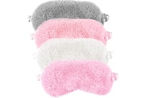 olyee 4 Pack Sleepover Eye Masks for Girls, Kids Sleep Mask Party Favour Supplies Fluffy Stitch Sleep Masks White Pink Plain Sleeping Masks for Women Children Boy Teenage Set