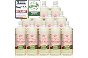 KieselGreen Bioethanolo 12 x 1 litro con Fragranza per Caminetto a Etanolo – Bio-etanolo profumato per Ambienti, molte Fragranze - Profumo per Caminetto a bioetanolo da Interno o da Tavolo