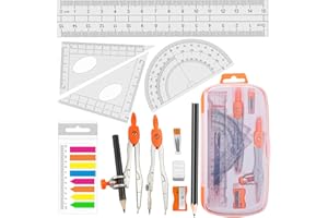 Akuoly Geometrie Zirkel Set Akuoly Schulzirkel Geometriezirkel Mathematik mit 2pcs Zirkel, 2pcs Geodreieck, 15cm Lineal und Winkelmesser, Mathe-Geometrie-Set School Compass