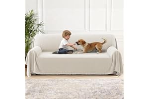 H.Versailtex Chenille Sofa Cover for 2 3 4 Seater, Waterproof Sofa Slipcover Sofa Protectors from Pets, All-Season Protection Couch Cover for Dogs, 180 x 340 cm, Beige