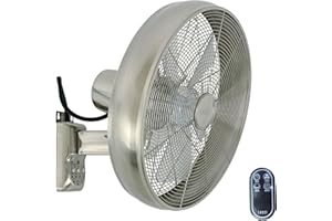 LUCCI AIR Ventilatore da parete con telecomando e timer Ventilatore diametro 41 cm Colore cromo satinato Corpo in acciaio e pala in ABS Potenza 50 W
