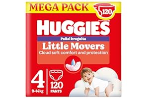 Huggies Little Movers Pañal Braguita para Bebé con Diseños Disney Talla 4 (9-14 kg), 4 Packs de 30, Total 120 Pañales - Exclusivo Online