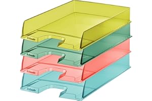 Esselte - Corbeilles à Courrier A4 Empilable, Rangement pour Documents, Catalogues, Brochures & Magazines, Maison / Bureau, Motif Texturé, Gamme Colour'Breeze, Lot de 10, Coloris Assortis, 626276