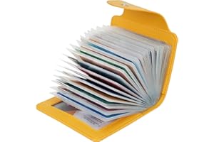 IHIGOGOFA Credit Card Holders Soft Genuine Leather Compact Wallet ID Bank Card Case Purse 40 Thickening Durable Plastic Insert Sleeves and 2 ID Card Slots