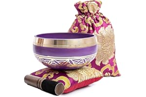 HIMALAYAN BAZAAR Himalaya Bazaar Ensemble bol chantant tibétain avec sac facile à jouer et authentique fabriqué à la main pour la méditation, son holistique 7 chakras (Violet/Magenta)
