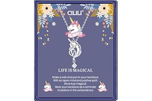 CILILI Unicorn Necklace for Women Girls, Birthstones Initial Unicorns Pendant Sterling Silver Jewellery Birthday Christmas Gifts for Girls Daughter Granddaughter Niece Kids