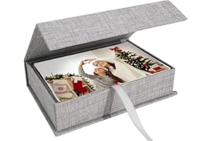 Hiwhy Scatole di Archiviazione Foto 10x15 cm, Scatola Organizer in Lino, Scatola dei Ricordi per Conservare Foto, Immagini, Certificati, Accessori per Album di Ritagli, Ricordi e Gioielli Grigio