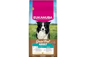 Eukanuba Hundmat, spannmålsfri med färsk kyckling för små och medelstora raser, premiumtorrfoder utan spannmål för vuxna hund
