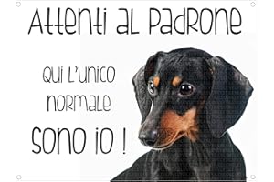LOVELYTILES BASSOTTO Attenti al padrone qui l'unico normale sono io! CANE CARTELLO TARGA IN METALLO (15X20)
