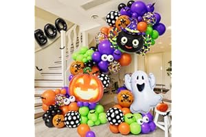 CBODECO 144pcs Halloween Balloon Garland Arch Kit with Ghost Spider Pumpkin Foil Balloons