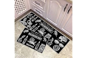 YORDET 2-Piece Anti-Slip Kitchen Rug Set Waterproof & Non-Slip Polyester Kitchen Kitchen Floor Mats for Sink, Kitchen, Hallway, Laundry Room (Olives, 43x150cm+43x75cm)