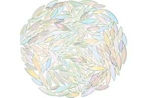 Yuvori 0.5 kg Ceramic Leaf Shape Mosaic Tiles Mixed Sizes DIY Decor for Bathroom Living Room Kitchen Garden (Iridescent White)