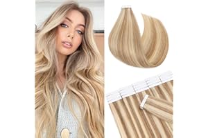 SILK-CO 40PCS Tape Hair Extensions 22inch Balayage Real Remy Human Hair 100g #12P613 Golden Brown&Bleach Blonde Skin Weft