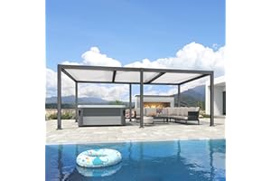 PURPLE LEAF Pergola Bioclimatica 6,35 x 3,5 m Pergolato da Giardino Lame Orientabili Gazebo Pergola Alluminio Pali Bianchiper Patio Terrazza Esterno Style Contemporain, Grigio-Bianco intenso