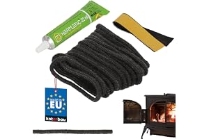 KOTARBAU® Ugnstätningslina - Glasfibersnöre - Glasfiber - ⌀ 4 mm - 2,5 m - Tätningssats Kamin - med Lim - Snöre Till Kaminluc