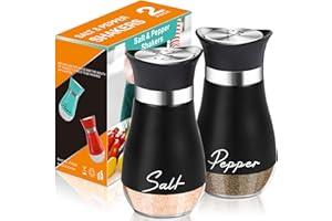 POWGLASS Salz und Pfefferstreuer Set,120ml Salz Pfefferstreuer Klein mit Edelstahl Deckel, Salz und Pfeffer streuer,Salz und Pfeffer Gewürzstreuer für Küche, Unterwegs, Wohnmobil, BBQ Nachzufüllen(Schwarz)