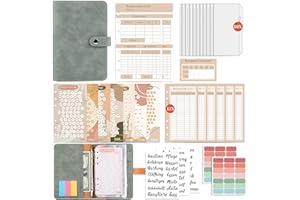 FUHOMI Niemiecki Planer Budżetu A6 Segregator, Zestaw Startowy z 8 Wyzwania Oszczędnościowe, Planer Finansowy, Książka Budżetowa, Organizer na Pieniądze, Oszczędzanie z Metodą Kopertową (Szary)