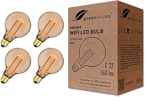 greenandco 4x Lampadina Vintage LED Smart WiFi | E27 G95 | 3,8W 160lm | 1800K | 320° | 230V | nessun sfarfallio | dimmerabile | Compatibile con Alexa e Google Assistant