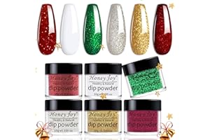 Honey Joy Dip Powder Set,Christmas Red Green Golden Glitter Fine Dipping Powder Colors No Need Lamp Cure,Like Gel Polish Effect,Even & Smooth Finishing (DP-Q-6pcs-10g/box) …