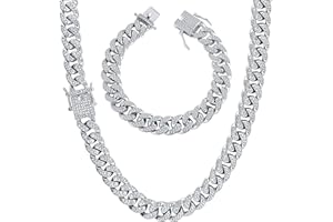 JEWEBELLA JeweBelle 2PCS Halskette Herren Cuban Link Chain Iced Out Hip Hop Miami Zirkonia Armband Herren Panzerkette 13MM Ketten Armband Set für Männer Jungen Klassischen Punk Diamant Kette Schmuck