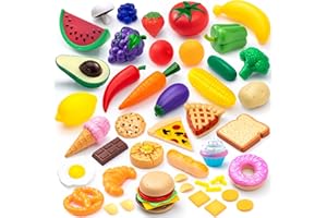 Joyin 50 Pièces Ensemble de Jouets de Cuisine, Dînette, Fruits légumes factices, Accessoires en Plastique pour Enfants Jouet d'apprentissage éducatif, Cadeau de Jeu de rôle