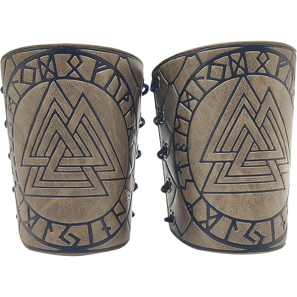 Brassards Viking Cuir Vegvisir - Manchettes Médiévales Réglables, Cosplay Et Déguisement, 2 Pièces