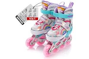Patins à roulettes pour Enfants 4 en 1 réglables 25-37 – Rollers, quads et Glace – Coque Haute Stable, Roues PU, ABEC-7 – par Meteor
