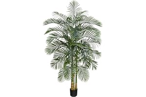 TXABL Artificial Golden Cane Palm Tree 210 CM, Fake Palm Tree with Three Realistic Trunks, Faux Plants for Indoor Home Decor with Black Planter