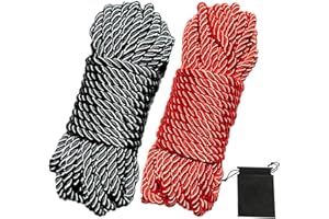 picoggo Soft Silk Rope Multipurpose Durable Long Rope 10m Length 8mm Thick Tying Rope Macrame Cord DIY Rope (2 Pack,Black+Red)