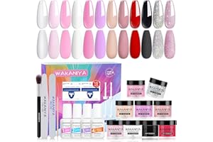 ETYJO Kit de démarrage pour ongles en poudre de trempage - 12 couleurs claires Avec 4 poudres de trempage et outils de manucure pour DIY à la maison En poudre acrylique Pas de kit de décoration d'ongles UV