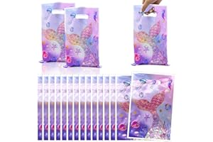 HEAWAA 50 Pezzi Sacchetti Regalo Feste Sirena, Sacchetti Compleanno Bambini Sacchetto di Caramella Biscotti Borsa per Compleanno Matrimoni Halloween Natale Feste a Tema 25 x 16 cm