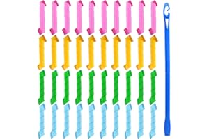 FEPITO Lot de 40 bigoudis magiques Boucles en spirale Styling Hair Rollers Kit Wave Styles Sans chaleur Bigoudi et crochets de coiffage pour toutes les longueurs de cheveux, 30 cm / 12 pouces