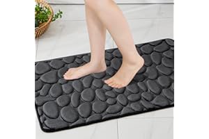 EMEMA Tapis de Bain Tapis d'Entrée en Mémoire Mousse Hydrophile Dessin de Galet Fibre Superfine Antidérapant Gris Foncé Doux pour Salle de Bain Baignoire Cuisine 1 pièce 50x80 cm