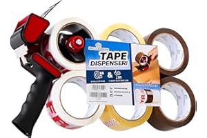 DECO EXPRESS Paketklebeband mit Handabroller Set, Handheld Paketbandabroller und Rollen Paketklebeband zum Verpacken Extra Strong PVC-Klebebändern (Spender Gemischt, 1er-Pack)