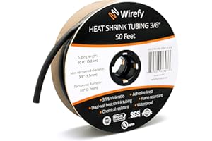 Wirefy Gaine Thermorétractable Etanche 9,5 mm - 3:1 Tube Thermoretractable à Double Paroi - Revêtement Adhésif - Gaine Thermo - Noire - Rouleau de 15 m